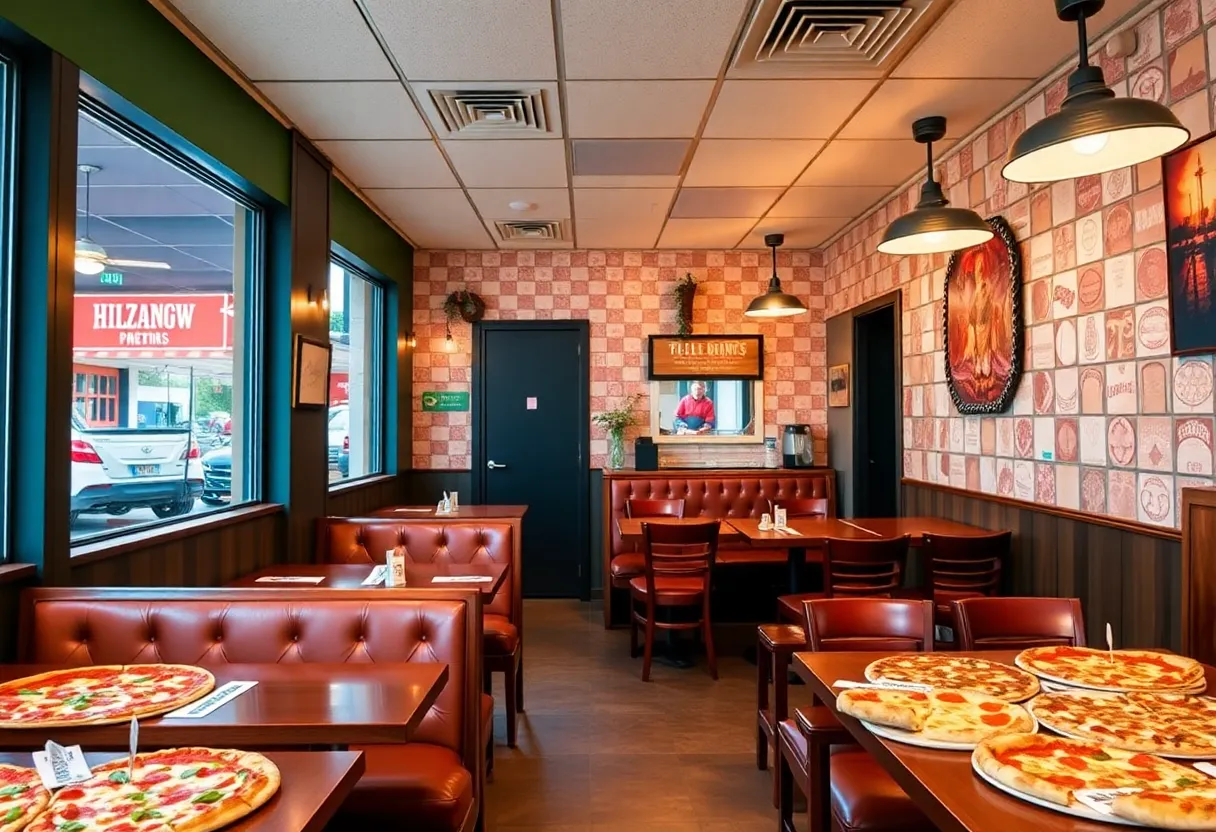 Interior of Venus Pie Pizzeria showcasing a variety of pizzas.