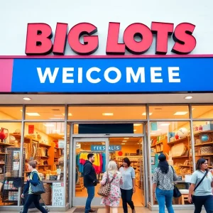 Exterior view of a Big Lots store with shoppers