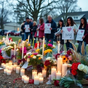 Memorial with candles and flowers for Dorman High School students