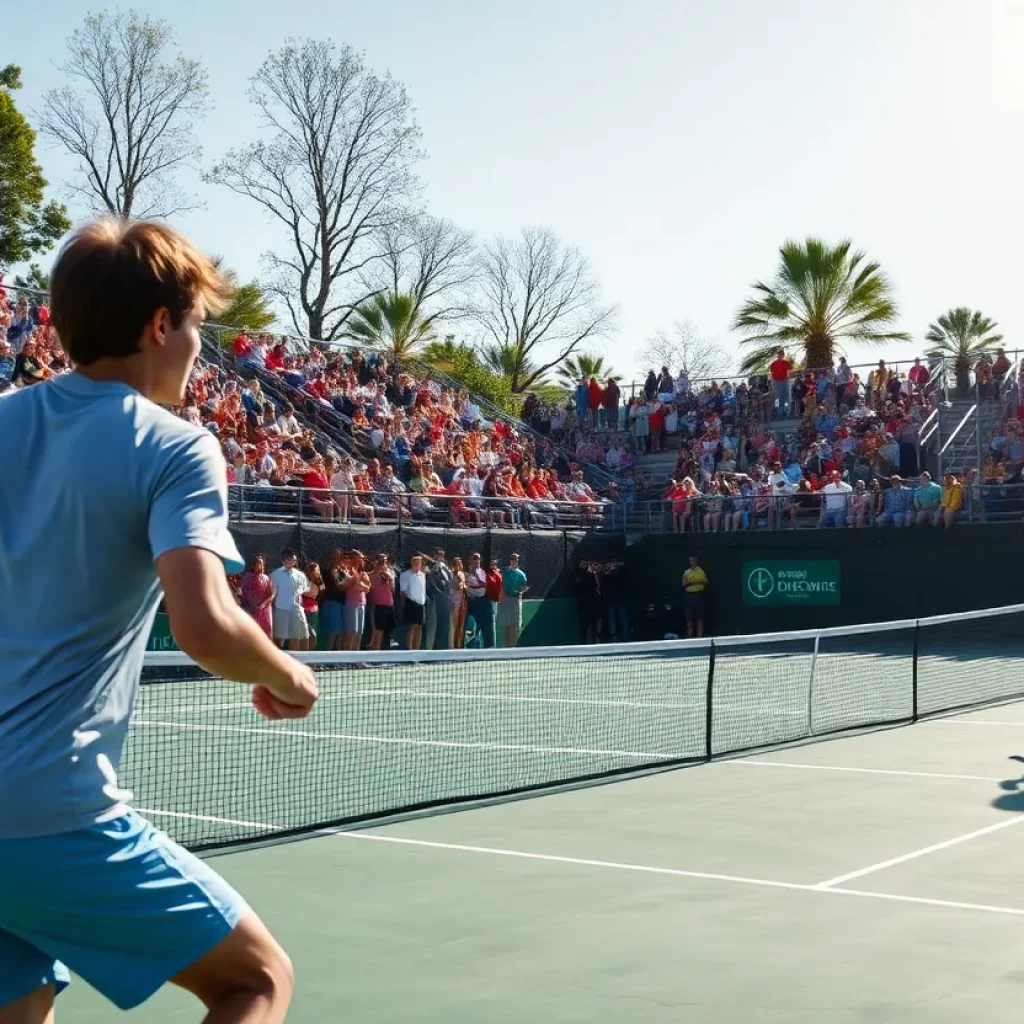 Furman men's tennis team playing against Wofford.