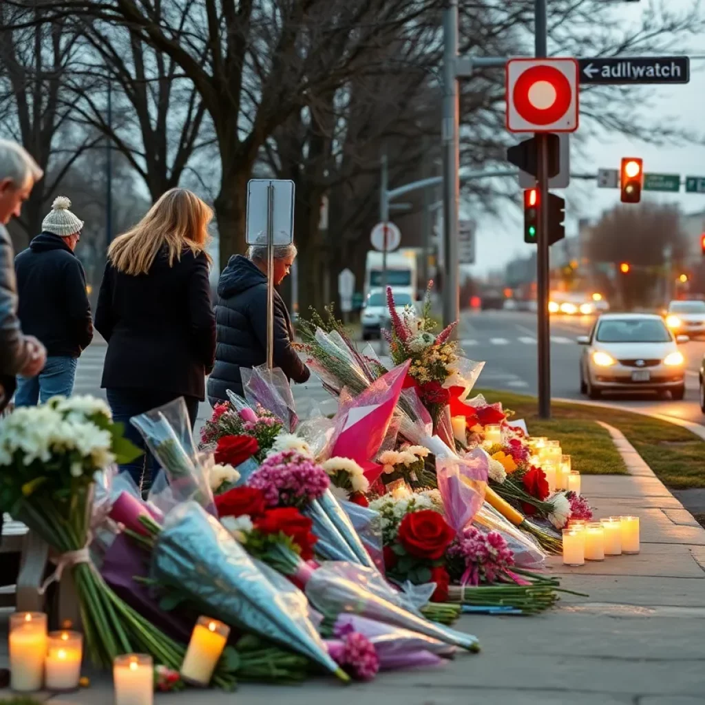 Memorial for Dorman High School students near an intersection