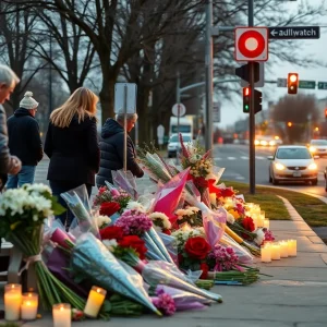 Memorial for Dorman High School students near an intersection