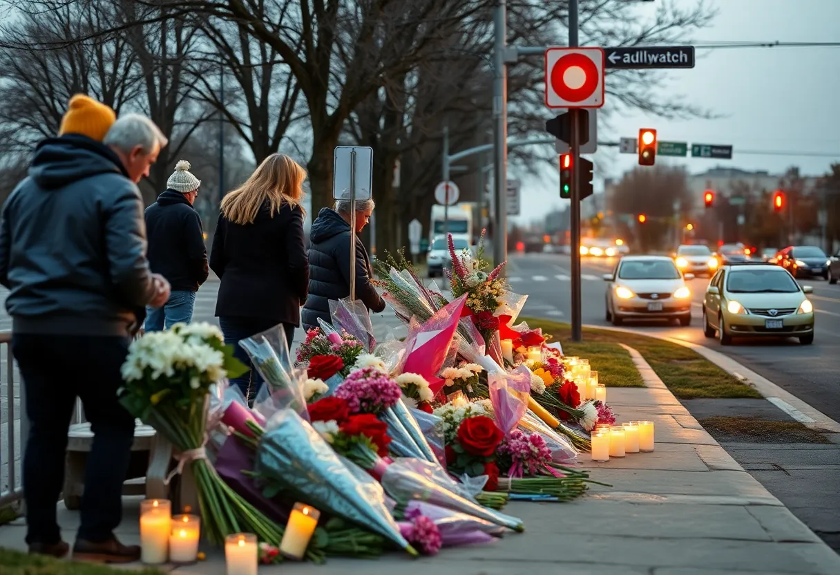 Memorial for Dorman High School students near an intersection