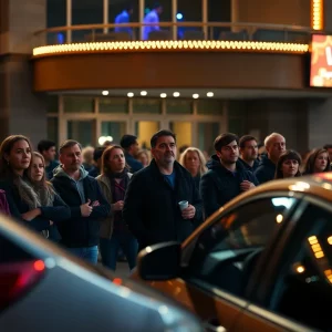 Concertgoers concerned about parked cars during a live performance.