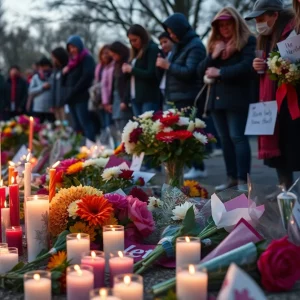 Community memorial honoring three students who lost their lives in a tragic accident.