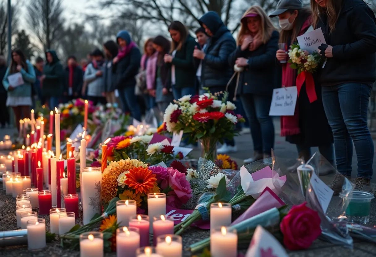 Community memorial honoring three students who lost their lives in a tragic accident.