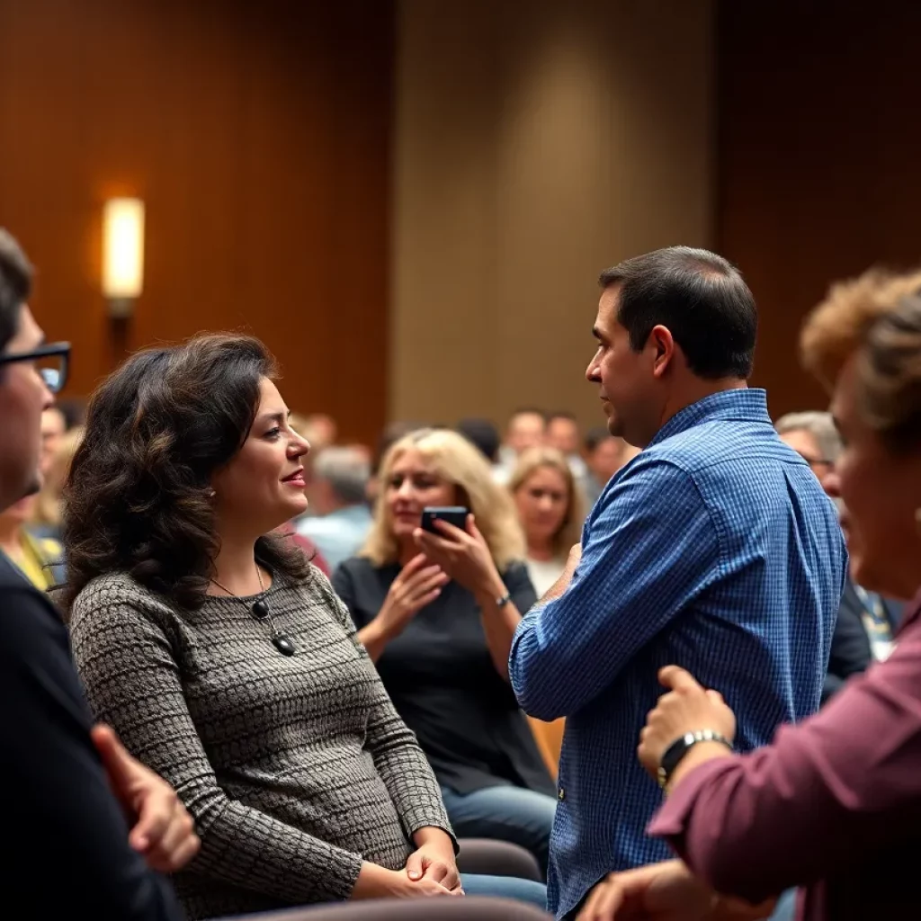 Residents participating in a town hall meeting with U.S. Representative.