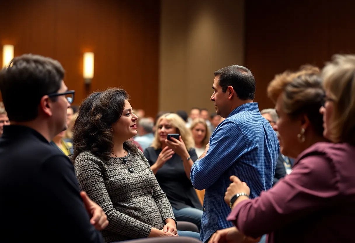Residents participating in a town hall meeting with U.S. Representative.