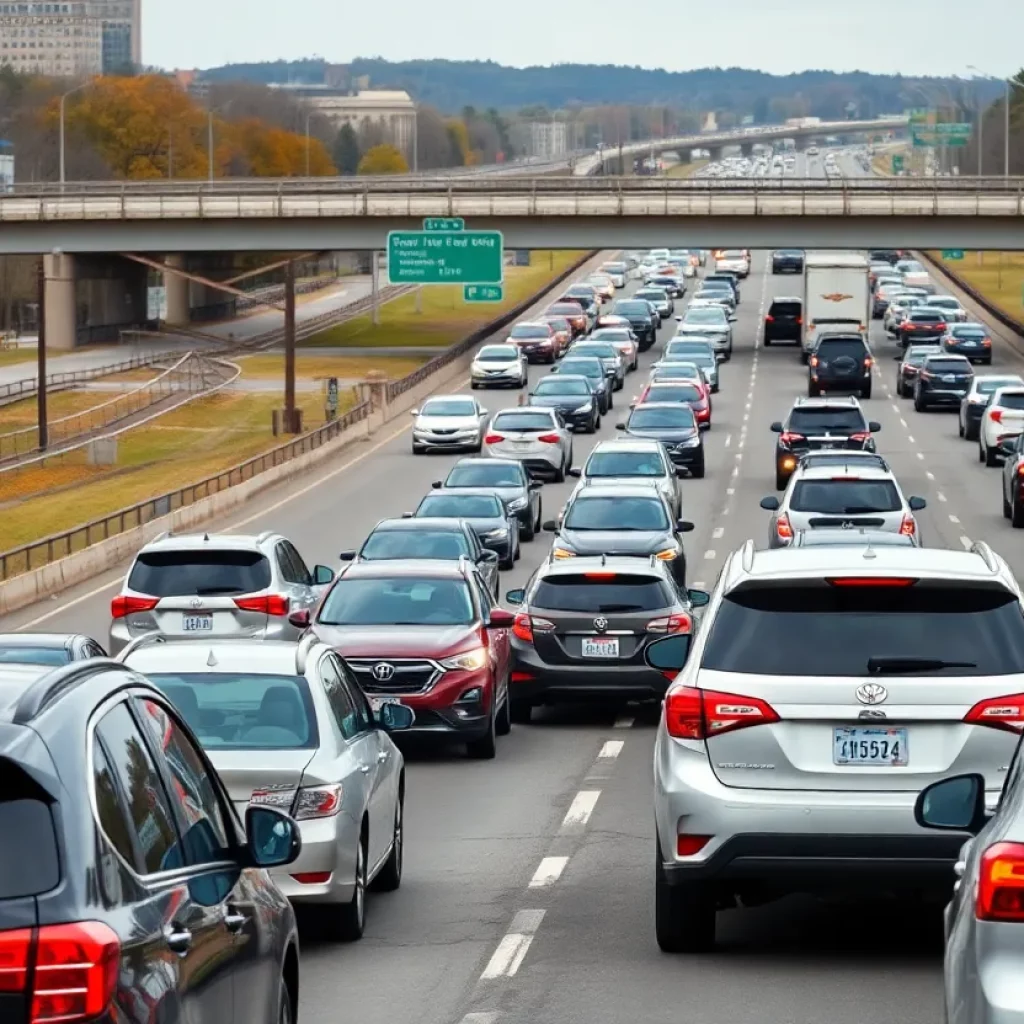 Heavy traffic congestion on I-85 nearing Spartanburg city limits.