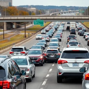 Heavy traffic congestion on I-85 nearing Spartanburg city limits.
