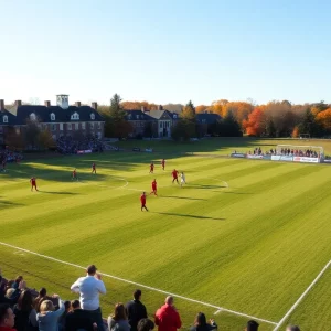 Players practicing soccer at Wofford College